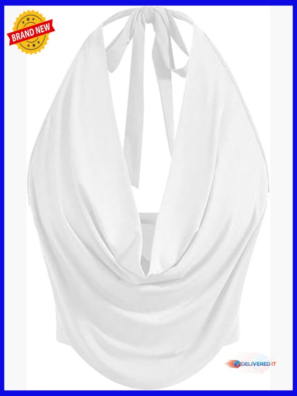 Halter Draped Front Tank Top - Backless Crop Vest
